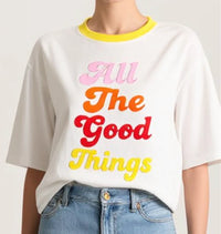 T-shirt court oversize avec appliques Alice + Olivia Evan Staceface Blanc cassé