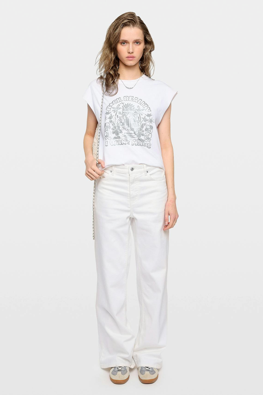Zadig & Voltaire JWTO1293 Cloe HC Cascade Strass Tee Blanc