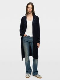 Zadig & Voltaire Daffyz Long Cashmere Cardigan With Rhinestones - Encre