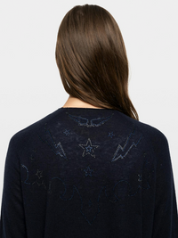Zadig & Voltaire Daffyz Long Cashmere Cardigan With Rhinestones - Encre