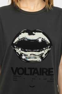 Zadig & Voltaire Tommer Cotton Print T-Shirt With Rhinestones - Carbone