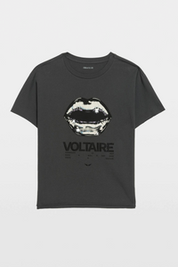 Zadig & Voltaire Tommer Cotton Print T-Shirt With Rhinestones - Carbone
