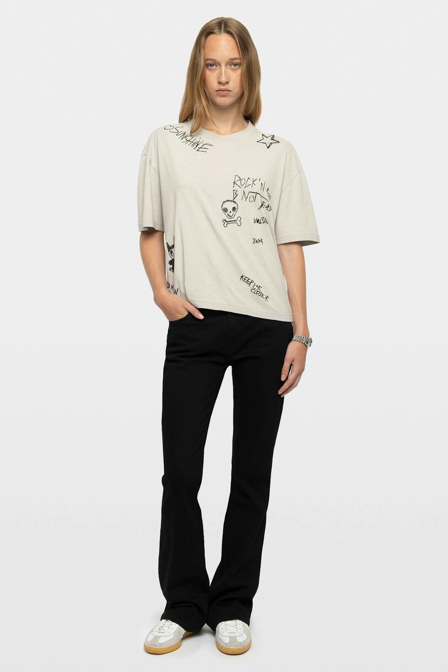 Zadig & Voltaire Taida Marl T-Shirt With Front Back Strass - Gris Chine Clai