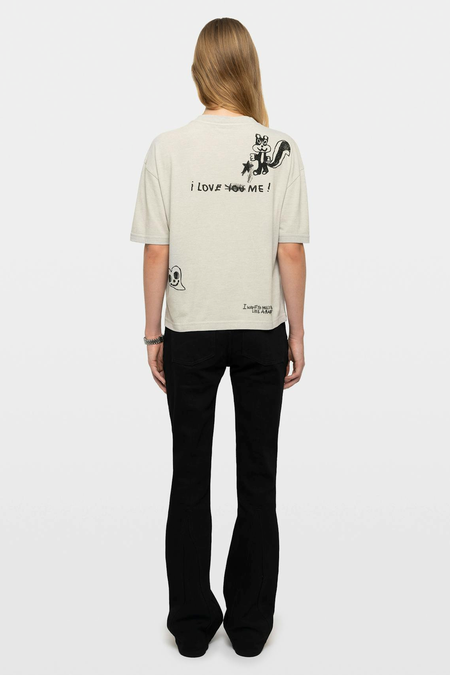 Zadig & Voltaire Taida Marl T-Shirt With Front Back Strass - Gris Chine Clai