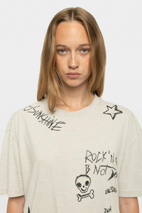 Zadig & Voltaire Taida Marl T-Shirt With Front Back Strass - Gris Chine Clai