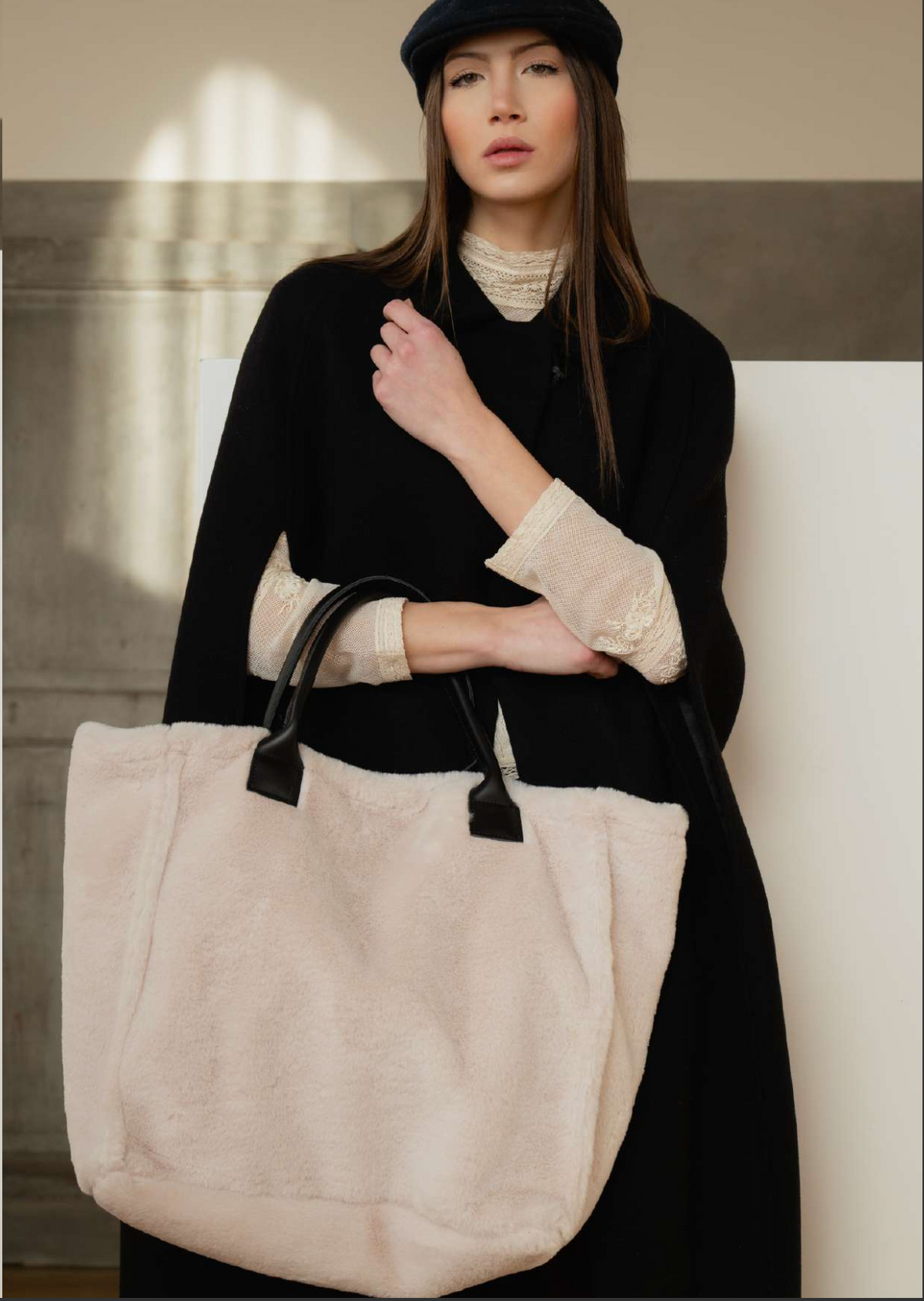 Mathilde C Cabas Faux Fur Handbag - Cream
