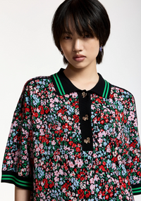 Essentiel Antwerp Kartos Floral-Print Polo with Bow Buttons Flower Multi