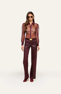 L'Agence Sophie Long-Sleeve Blouse Deep Sangria Swiss Dot
