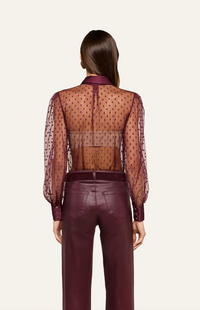L'Agence Sophie Long-Sleeve Blouse Deep Sangria Swiss Dot