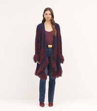 L'Agence 80278HAO-MDBJ Cardigan Naiad en jacquard à franges bleu nuit/bordeaux