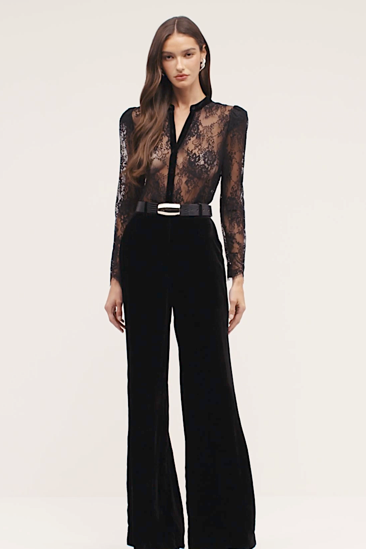 L'Agence 40914LYT-BLAC Blouse Dorothea en velours sans col noire