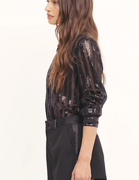 L'Agence 40916PCL-BLAC Blouse Dyana à manches longues ornée de sequins noire
