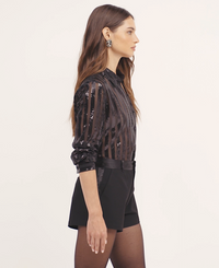 L'Agence 40916PCL-BLAC Blouse Dyana à manches longues ornée de sequins noire