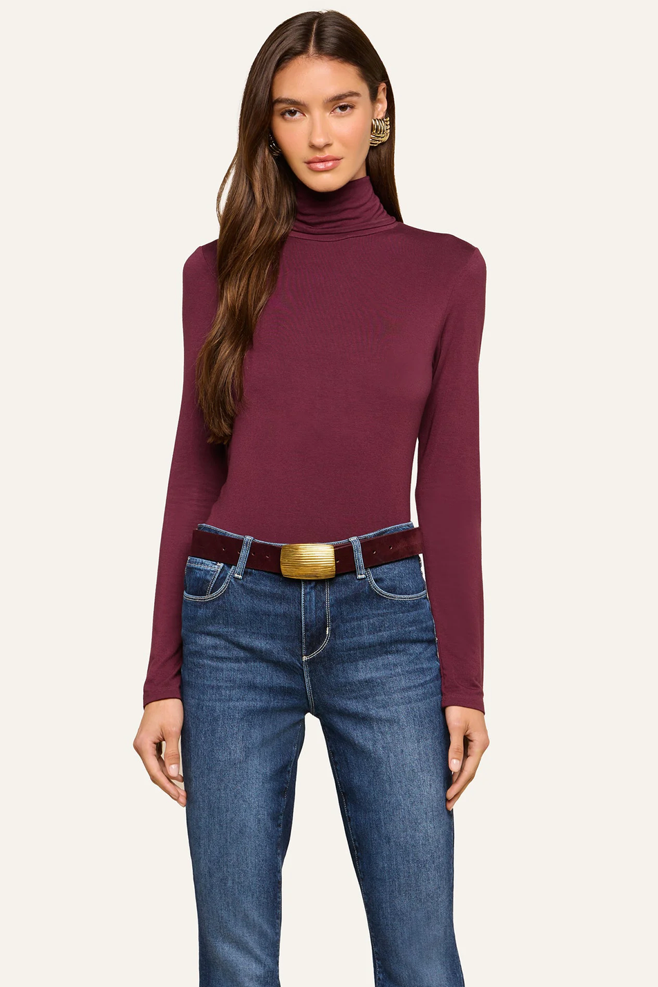 L'Agence Lani Turtleneck Long-Sleeve Sweater Deep Sangria