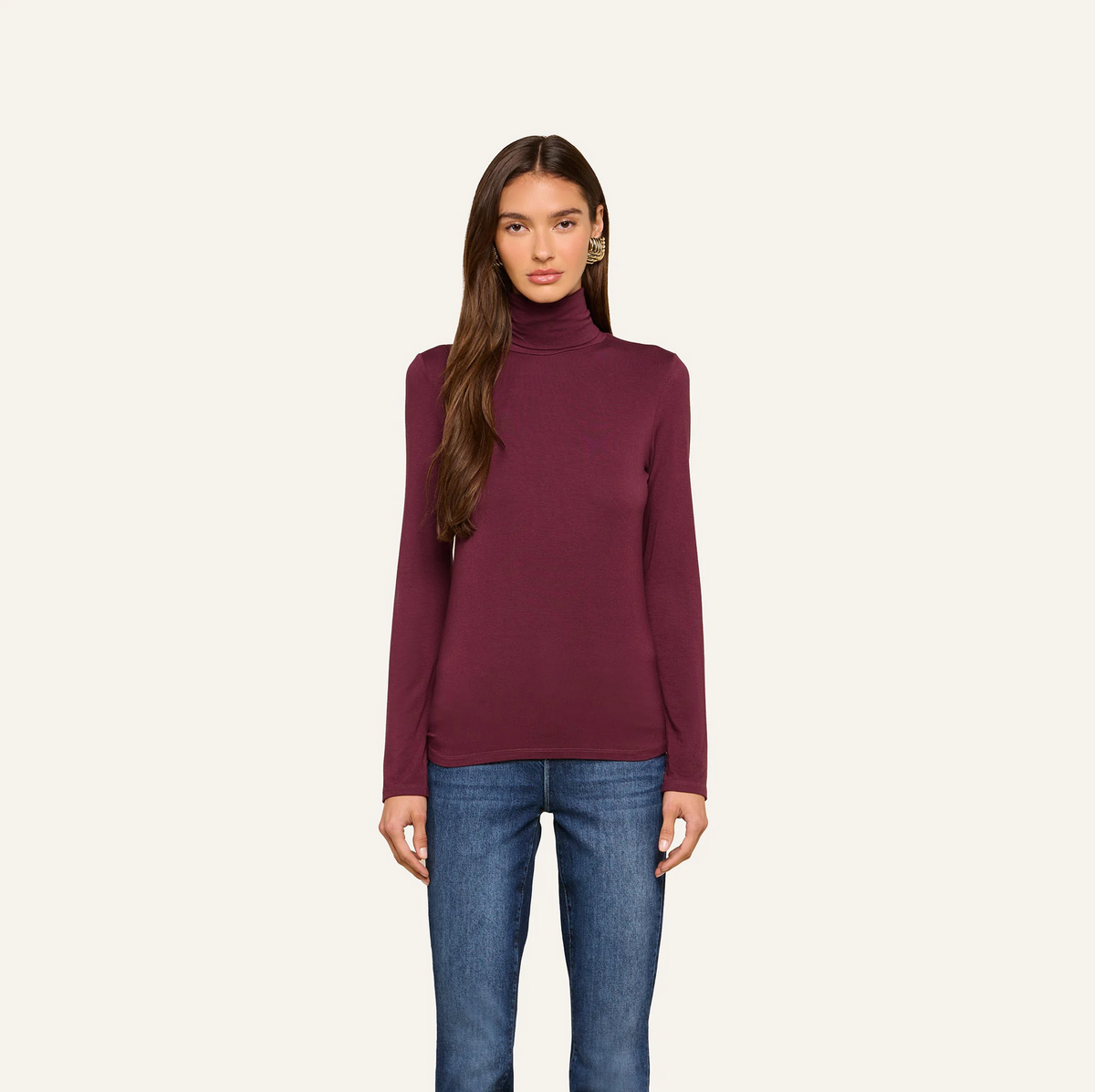 L'Agence Lani Turtleneck Long-Sleeve Sweater Deep Sangria