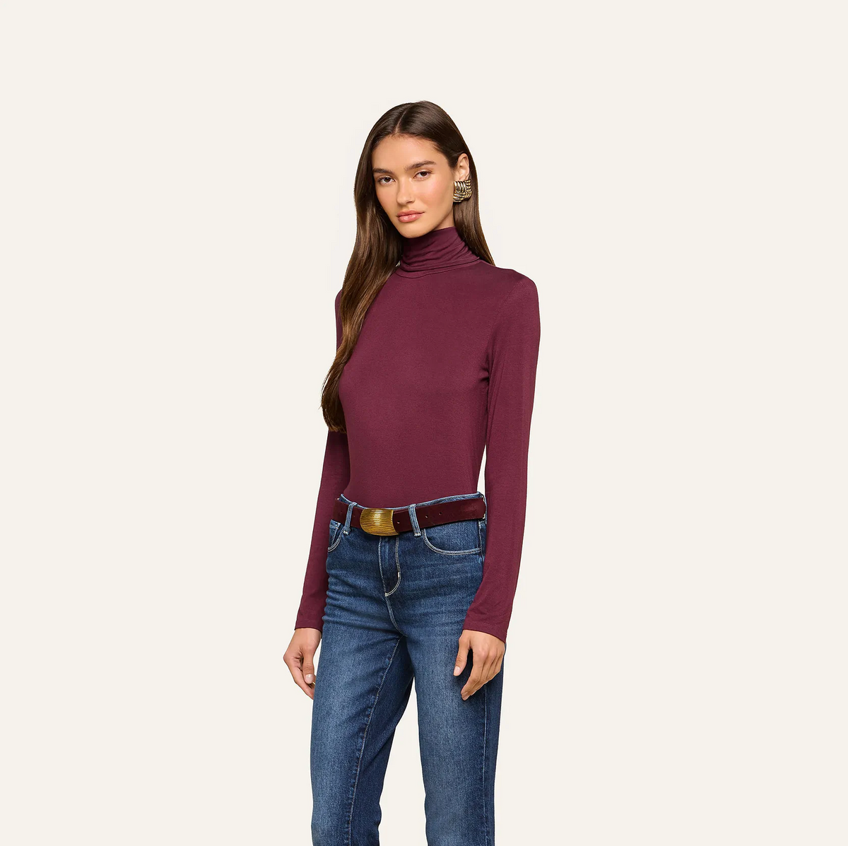 L'Agence Lani Turtleneck Long-Sleeve Sweater Deep Sangria