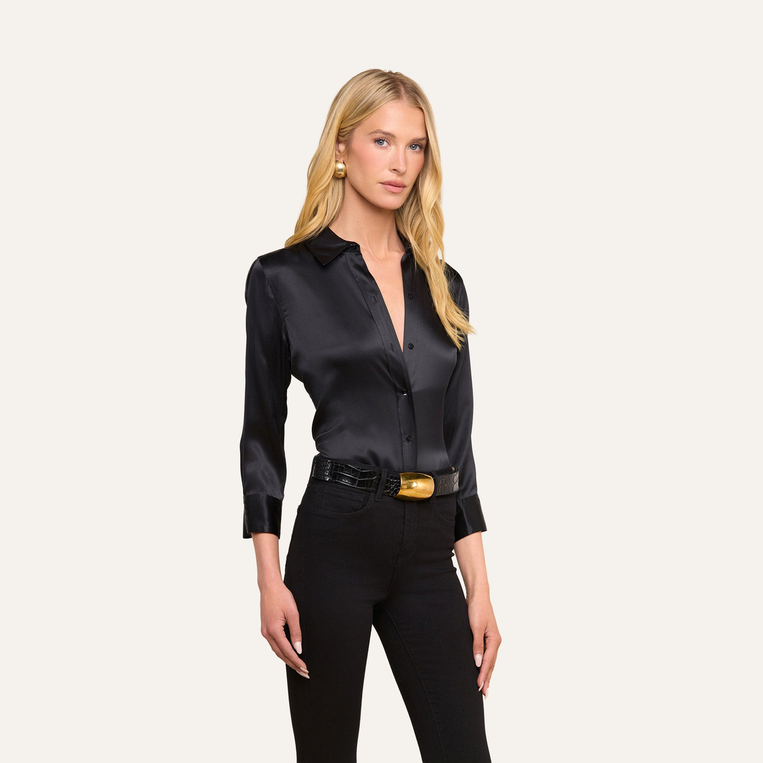 L'Agence Dani 3/4 Sleeve Blouse Black