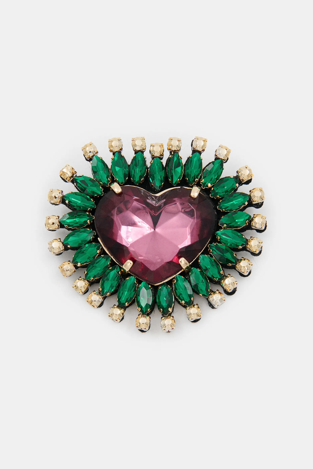 Essentiel Forest Whisper Heart Brooch Green/Pink