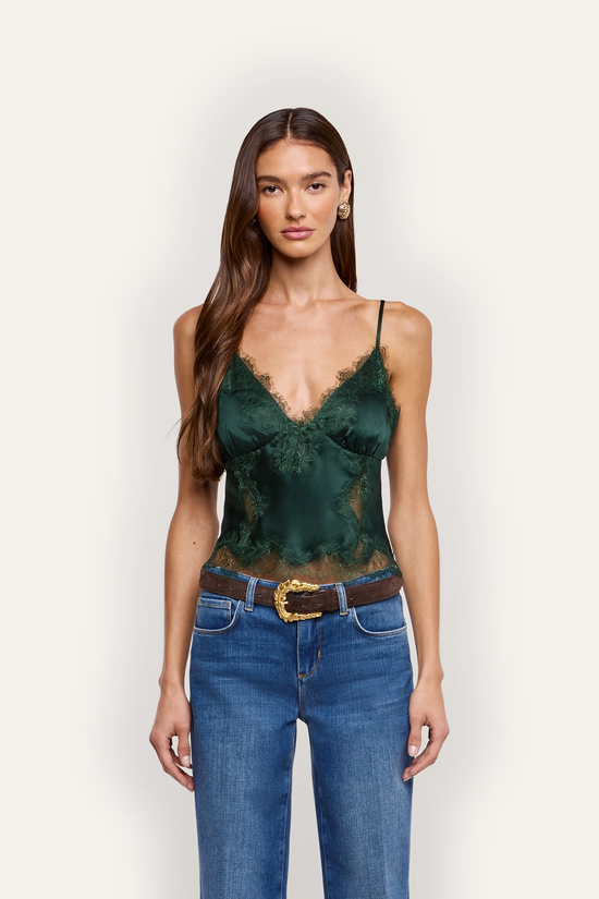 L’Agence Kimber Lace Insert Camisole Forest Green