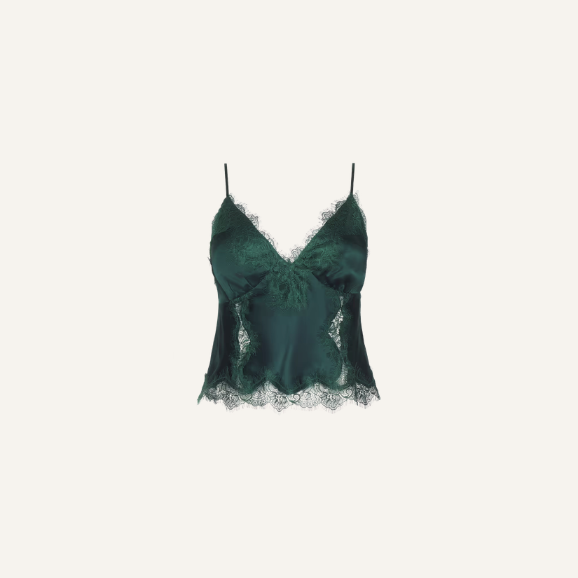 L’Agence Kimber Lace Insert Camisole Forest Green