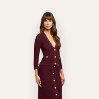 L’Agence Irvin Pointelle Cropped Cardigan Deep Port/Gold