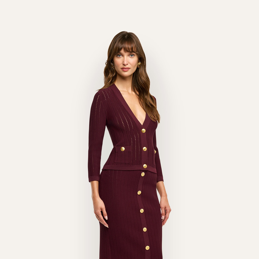 L’Agence Irvin Pointelle Cropped Cardigan Deep Port/Gold