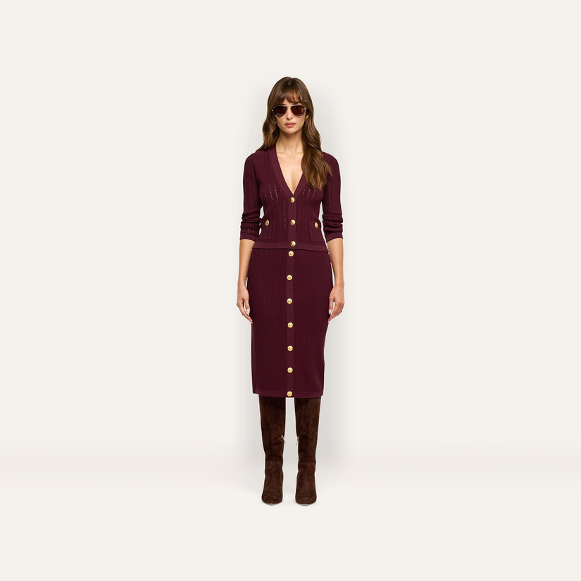 L’Agence Irvin Pointelle Cropped Cardigan Deep Port/Gold