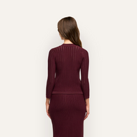 L’Agence Irvin Pointelle Cropped Cardigan Deep Port/Gold
