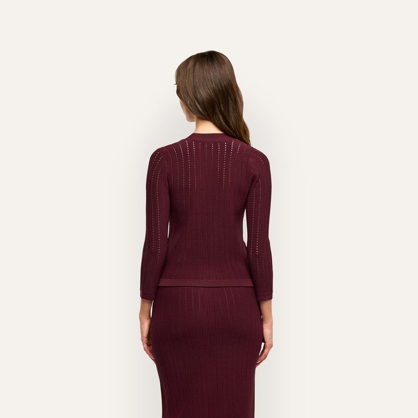 L’Agence Irvin Pointelle Cropped Cardigan Deep Port/Gold