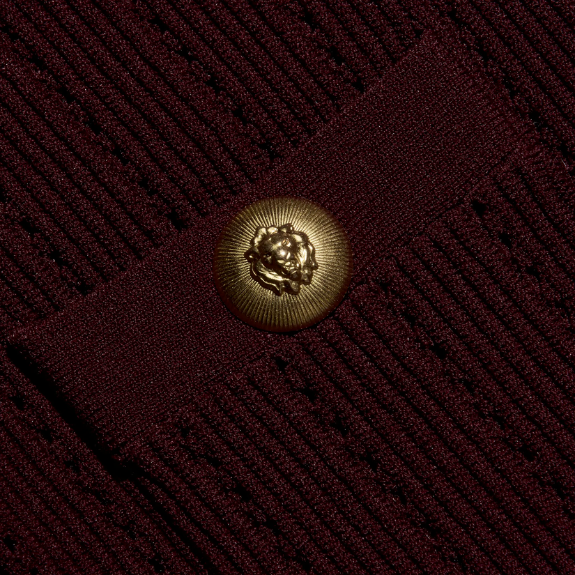 L’Agence Irvin Pointelle Cropped Cardigan Deep Port/Gold