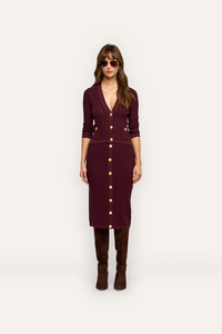 L’Agence Melania Pointle Knit Skirt Deep Port/Gold