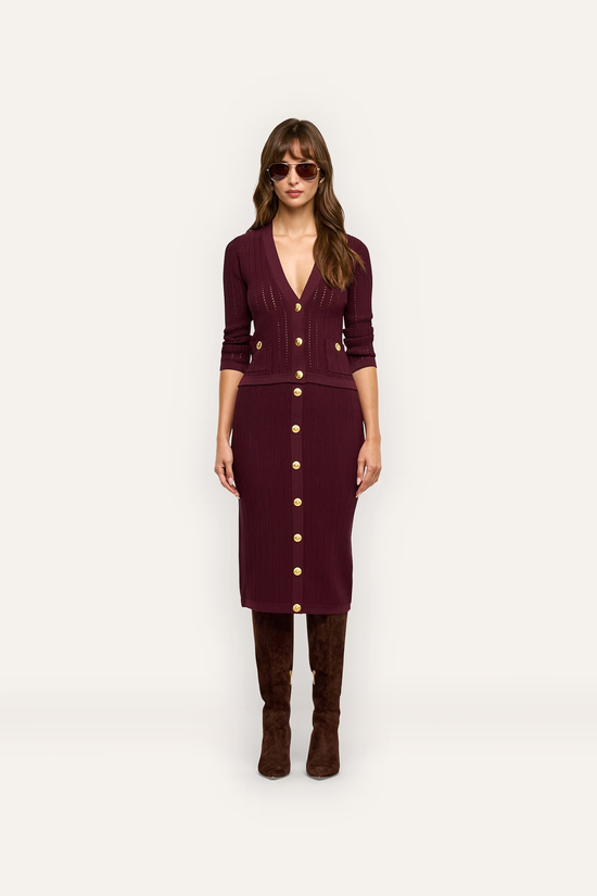 L’Agence Melania Pointle Knit Skirt Deep Port/Gold