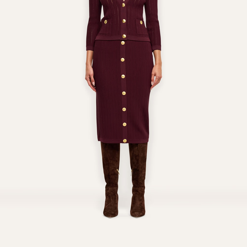 L’Agence Melania Pointle Knit Skirt Deep Port/Gold