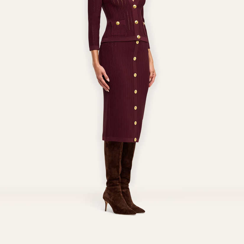 L’Agence Melania Pointle Knit Skirt Deep Port/Gold