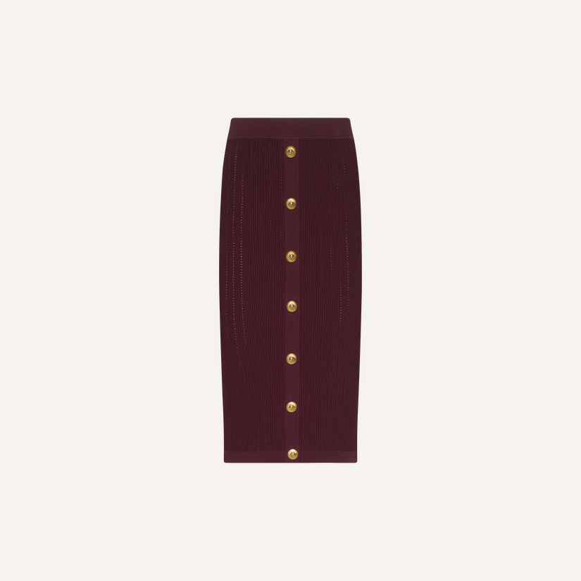 L’Agence Melania Pointle Knit Skirt Deep Port/Gold