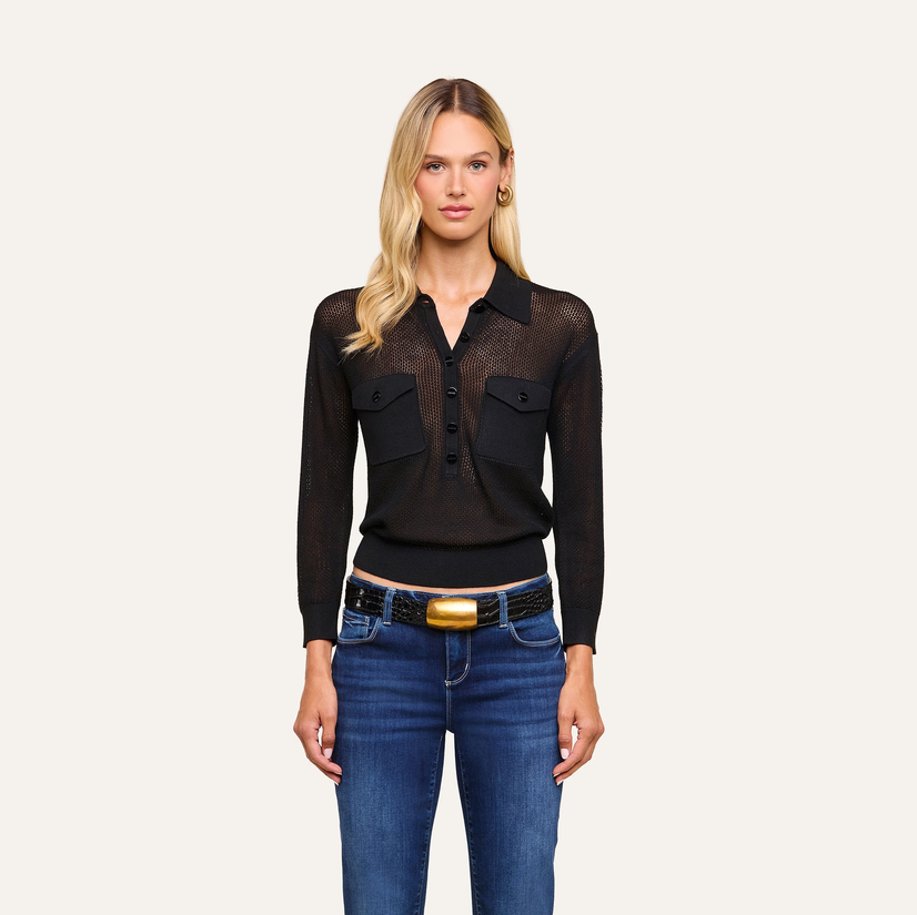 L'Agence Carine Pointelle Collared Sweater - Black
