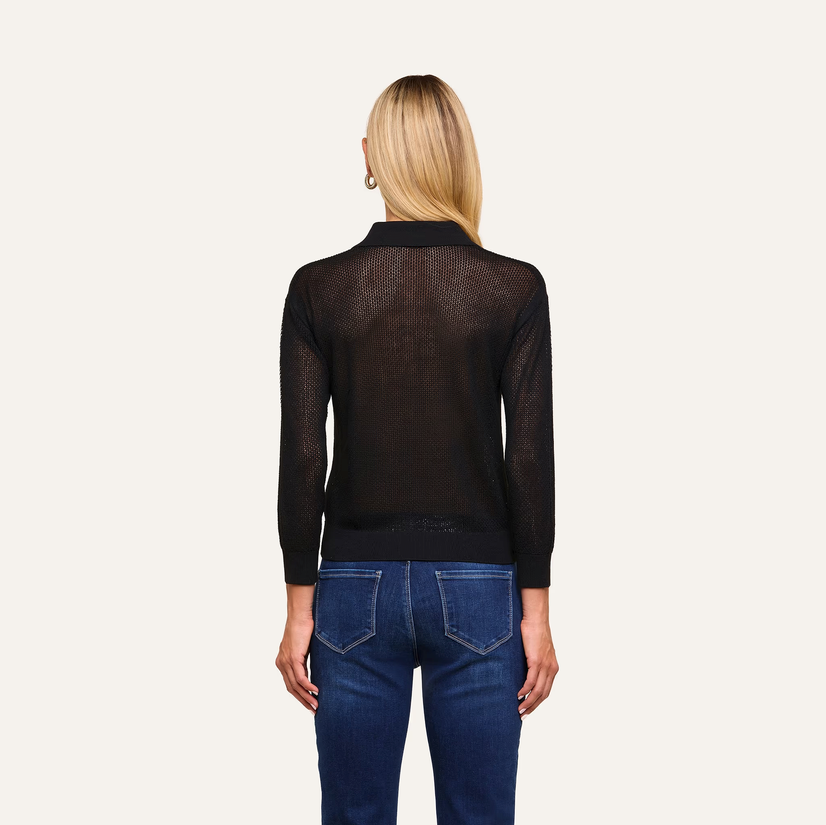 L'Agence Carine Pointelle Collared Sweater - Black
