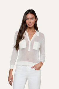 L'Agence Carine Pointelle Collared Sweater - Ivory