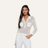 L'Agence Carine Pointelle Collared Sweater - Ivory