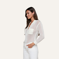 L'Agence Carine Pointelle Collared Sweater - Ivory