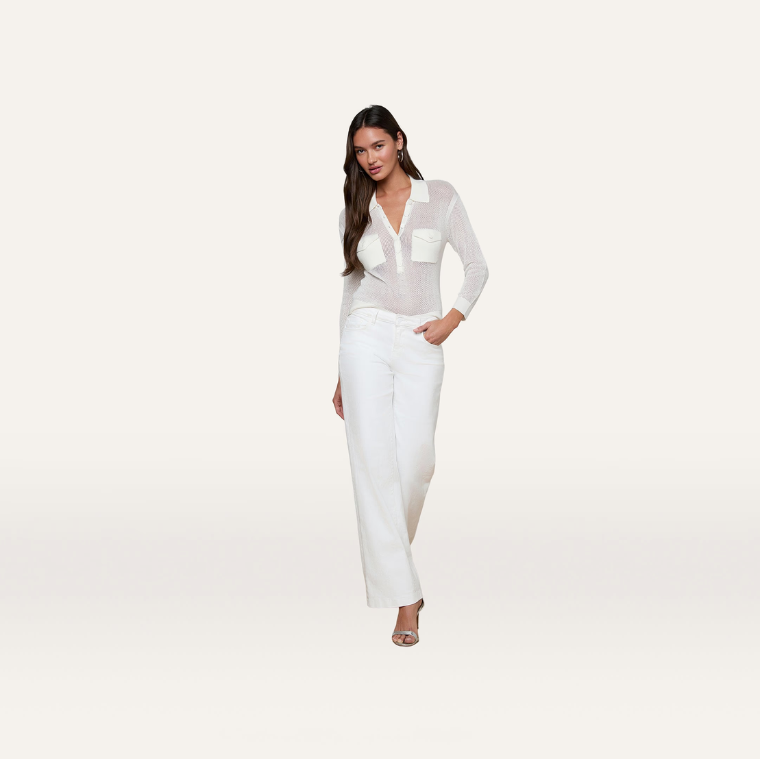 L'Agence Carine Pointelle Collared Sweater - Ivory