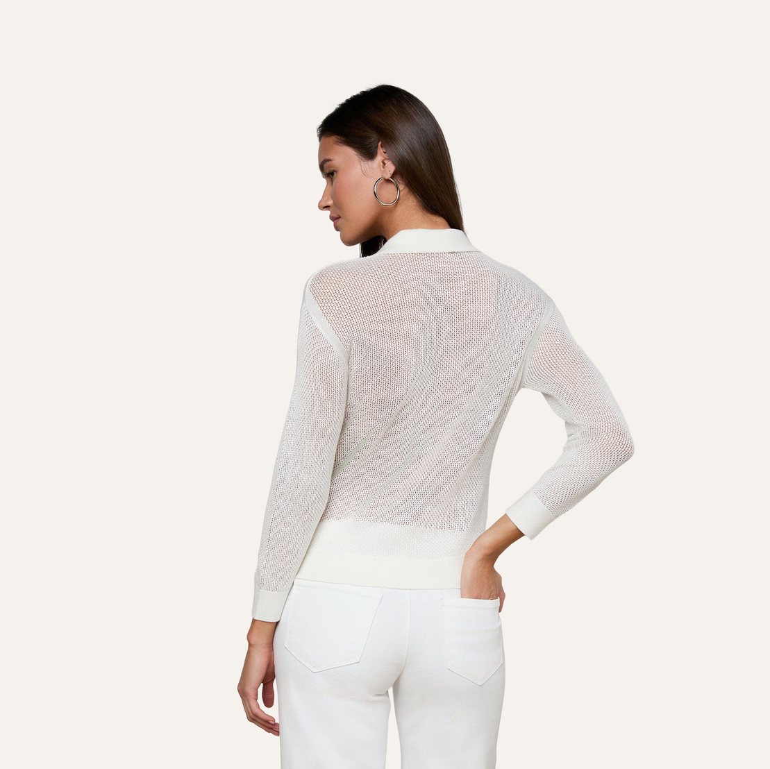 L'Agence Carine Pointelle Collared Sweater - Ivory
