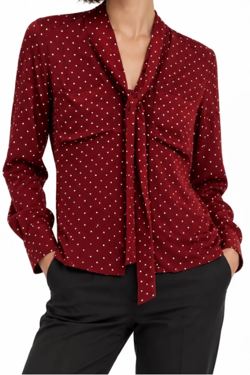 Frame The Modern Tie Blouse Deep Garnet Polka Dot