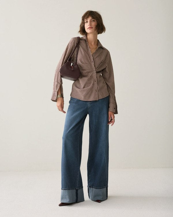 Summum Blouse Two Tone Stripe - Dark Burgundy