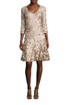 Theia Petal Dress V-Neck with Flared Skirt