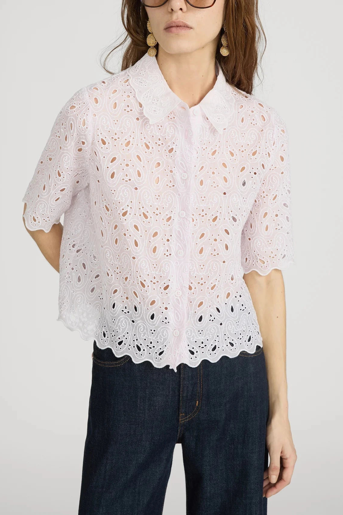 Frame The Paisley Eyelet Shirt Bubble Gum