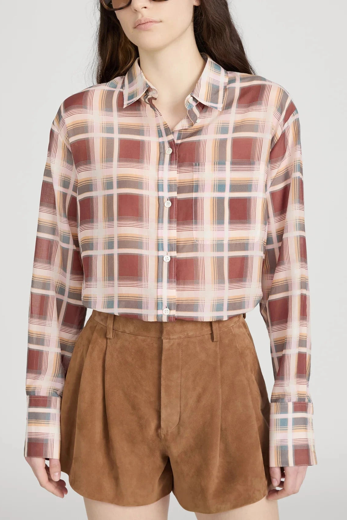 Frame The Plaid boy Shirt Silver Peony Plaid