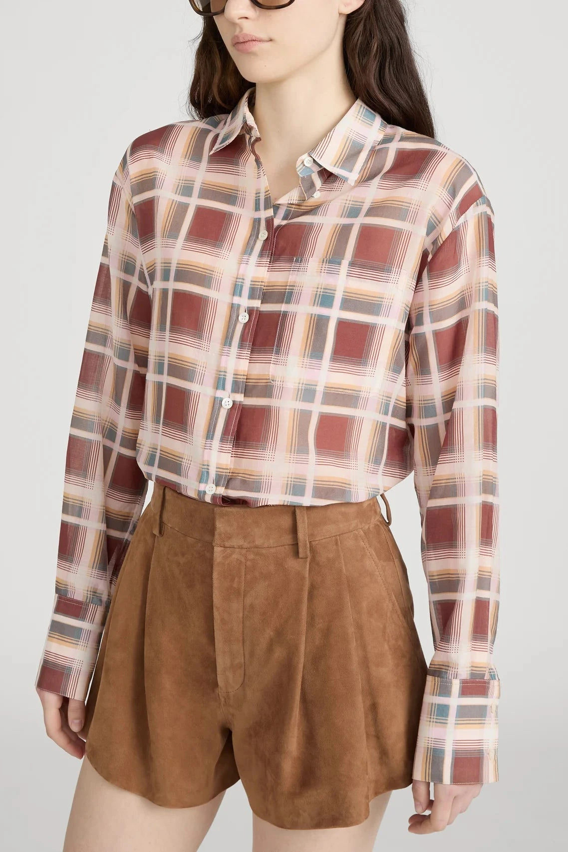 Frame The Plaid boy Shirt Silver Peony Plaid