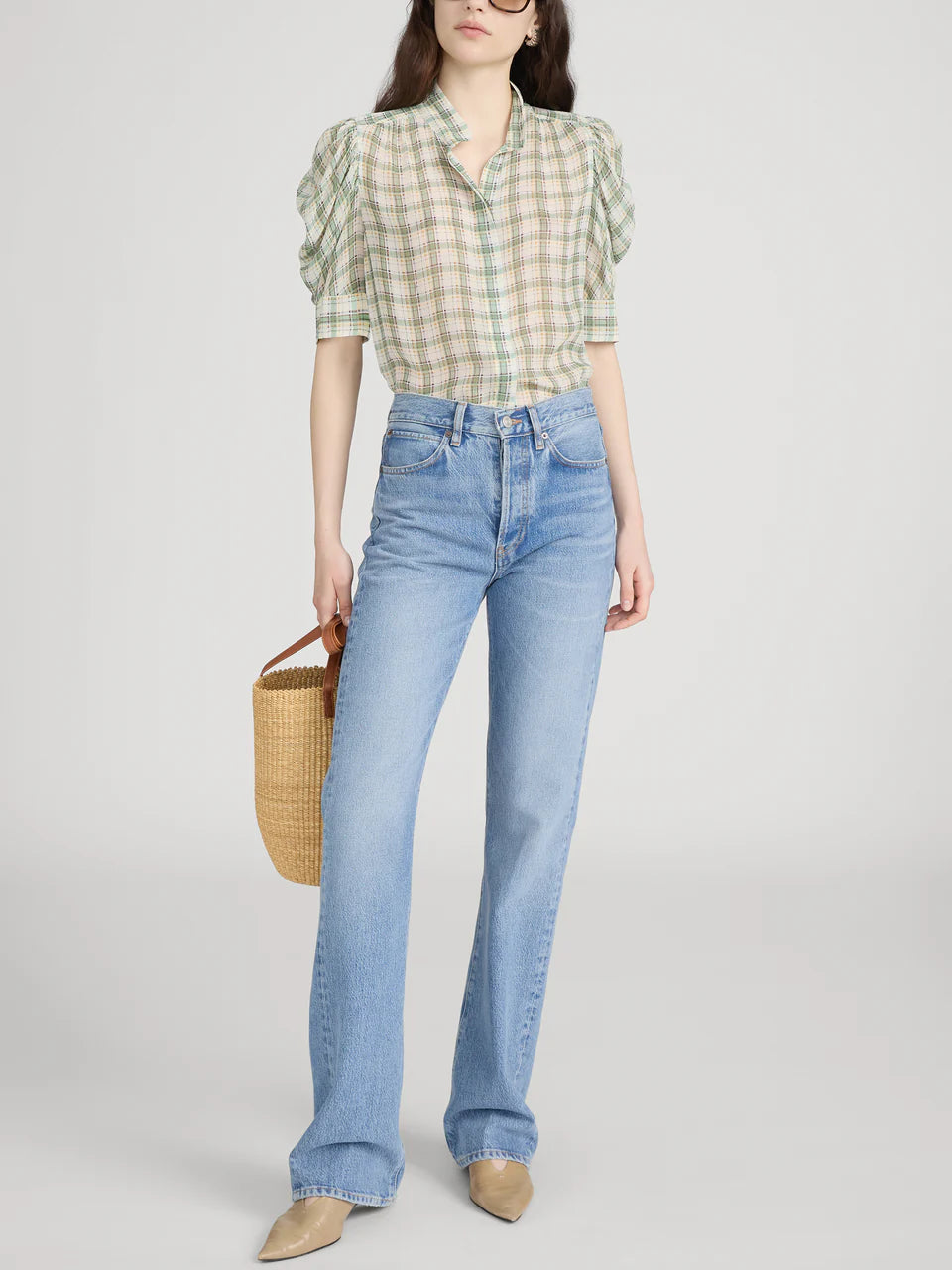 Frame  The Gillian Top Jade Green Plaid