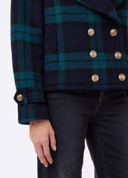 Liu Jo White Cropped Wool Coat -  Tartan/Green/Blue